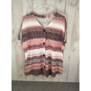 Est. 1946 Womens XL Striped Button Front Knit Cardigan Top Orange Brown White